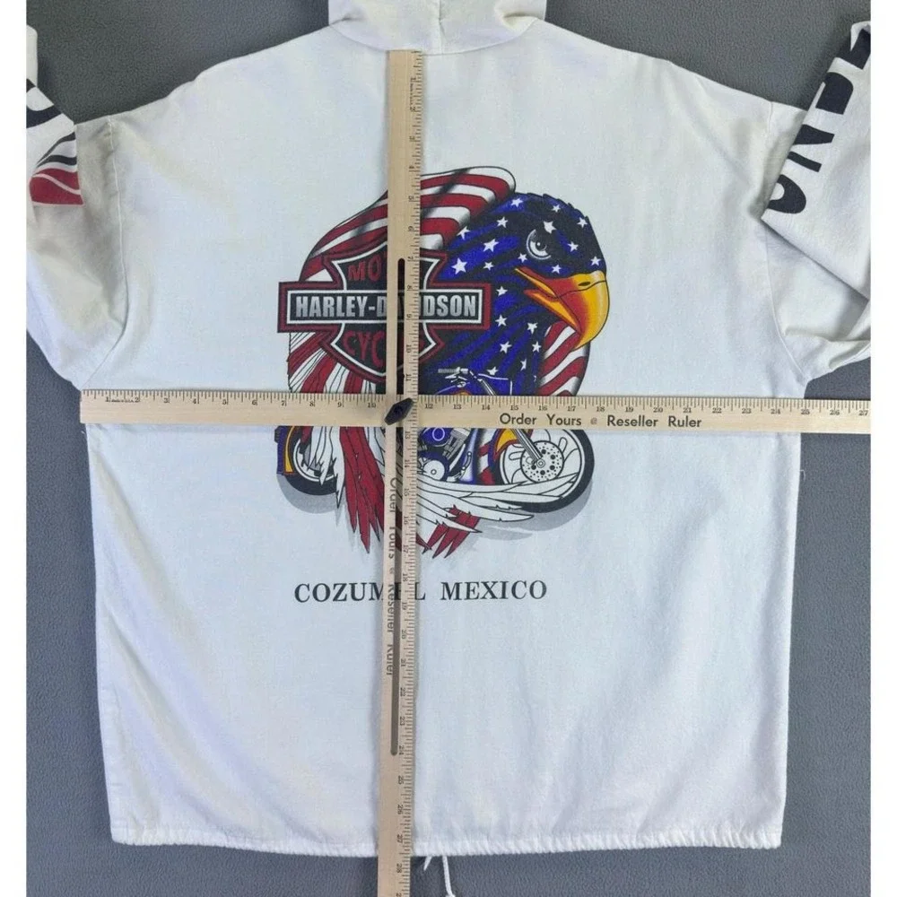 Harley Davidson Jacket Hoodie XL White Screaming Eagle Flag Vintage 80s 90s